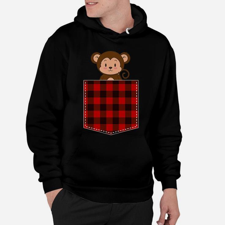 Red Plaid Monkey In Pocket Buffalo Family Pajama Christmas Hoodie