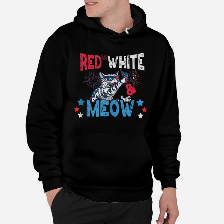 Red White & Meow Shirt Funny Cat Celebrating 4Th Of July Hoodie