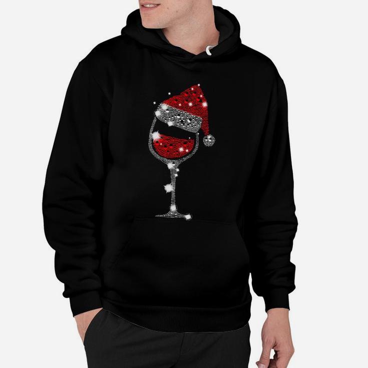 Red Wine Glass Christmas Tee Funny Santa Hat Xmas Gift Sweatshirt Hoodie