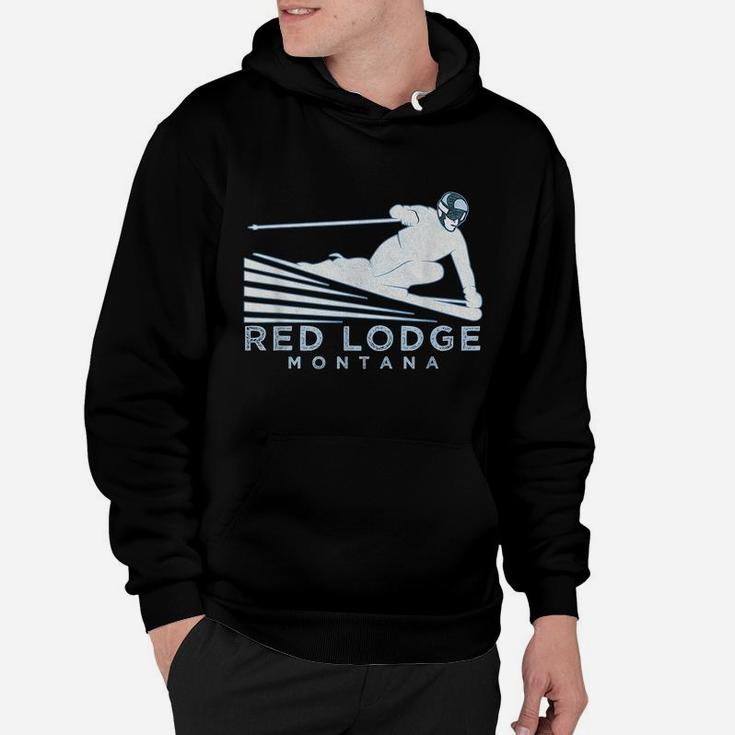 Retro Ski Red Lodge, Montana Illustration - Vintage Snow Ski Hoodie