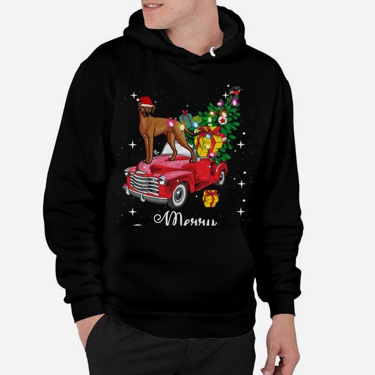 Rhodesian Ridgeback Ride Red Truck Christmas Funny Dog Sweatshirt Hoodie