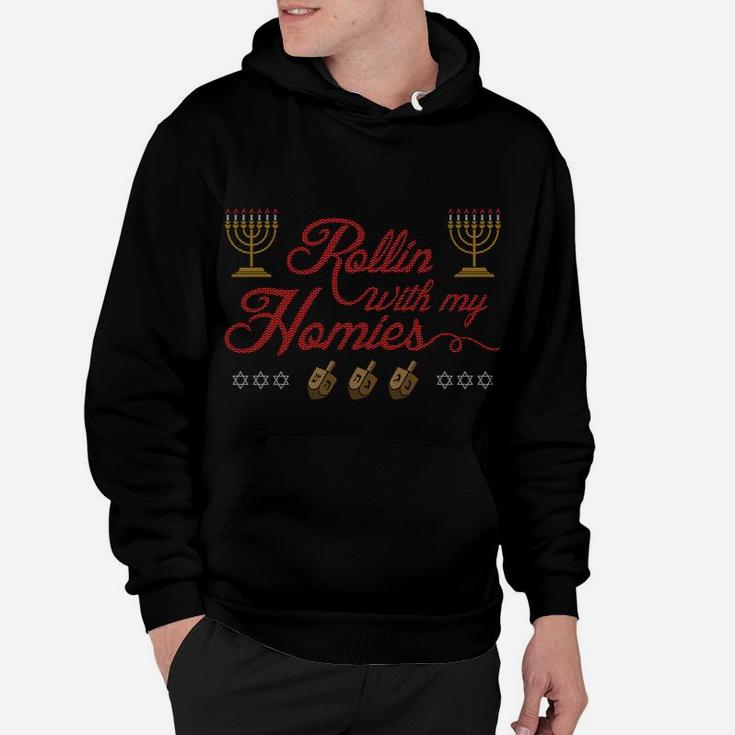 Rollin With My Homies Happy Hanukkah Ugly Christmas Sweater Sweatshirt Hoodie