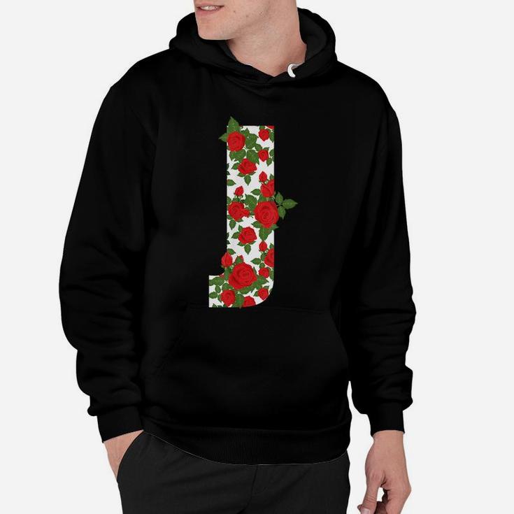 Rose Letter J Initial Colourful Flower Roses Style Hoodie