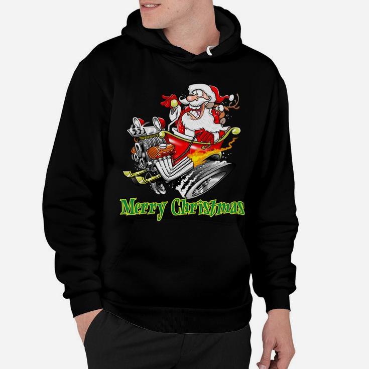 Santa Claus Hot Rod Sleigh Merry Christmas Sweatshirt Hoodie