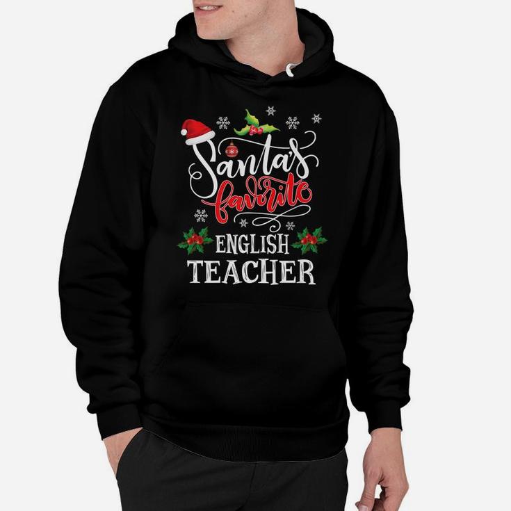 Santa's Favorite English Teacher Funny Christmas Light Xmas Hoodie