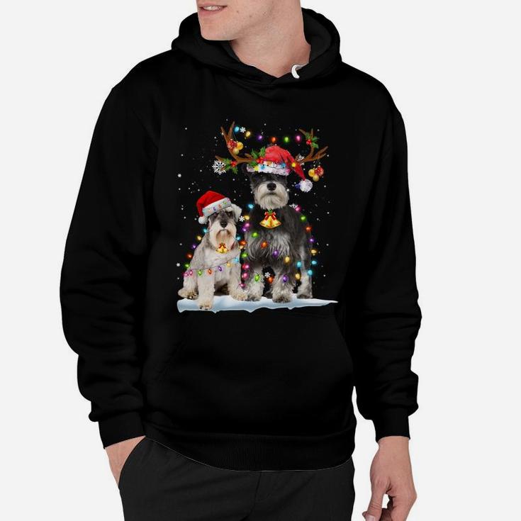 Schnauzer Reindeer Santa Hat Xmas Lights Christmas Xmas Dog Sweatshirt Hoodie