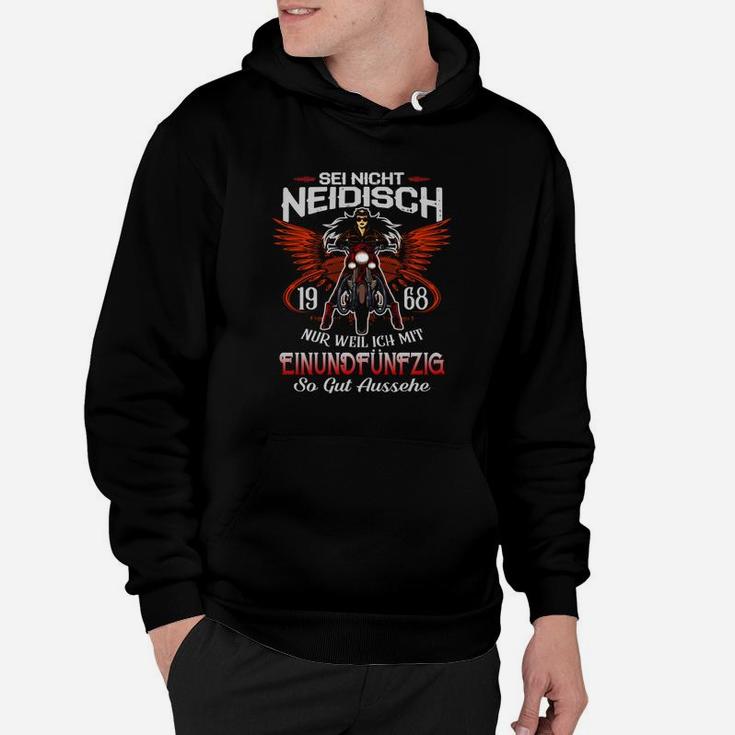 Schwarzes Biker-Hoodie, Adler-Motiv & Spruch Nicht Neidisch Sein