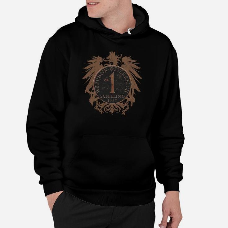 Schwarzes Herren-Hoodie mit Vintage Wappen & Zahlenprint, Retro Design