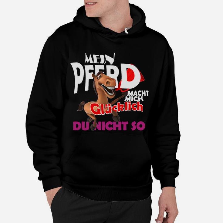 Schwarzes Hoodie mit lustigem Pferdemotiv Mein Pferd macht mich glücklich