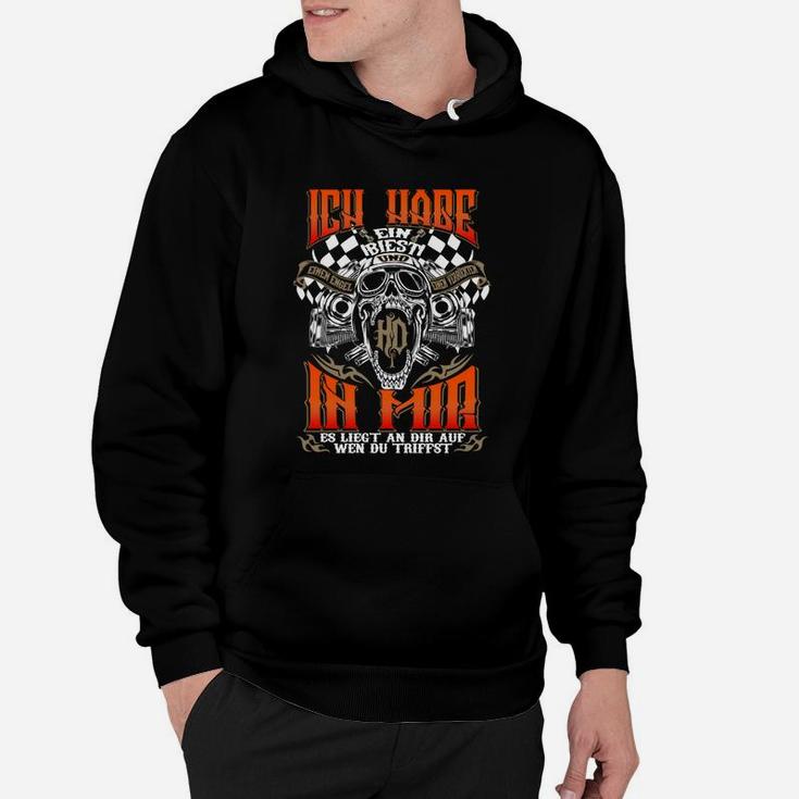 Schwarzes Motorrad-Schädel Hoodie mit Deutschem Spruch für Biker