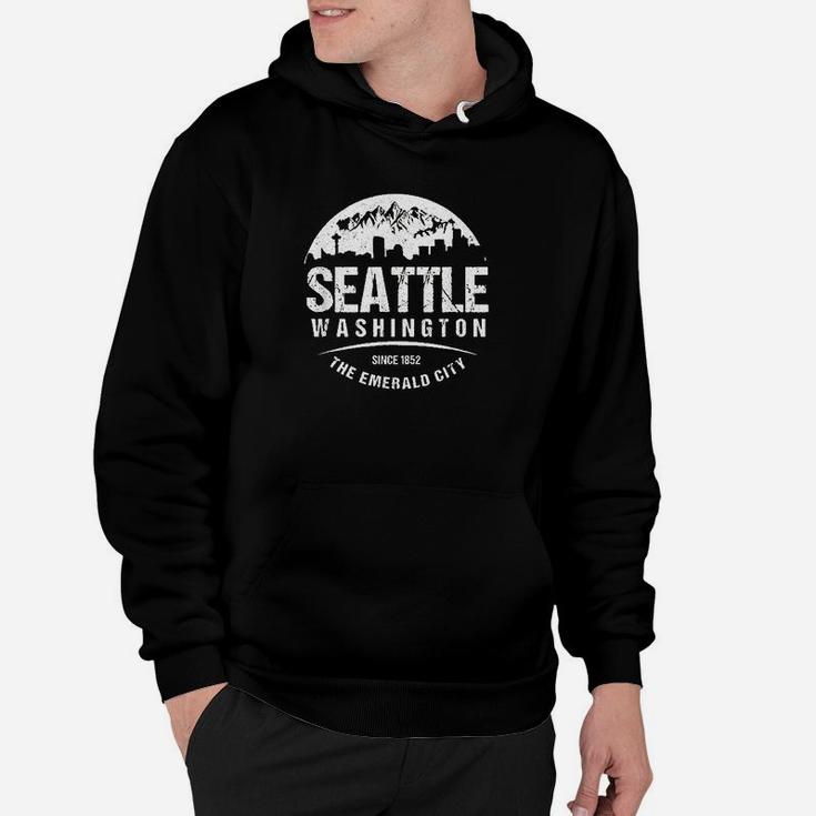 Seattle Washington City Skyline Grunge Art Retro Souvenir Hoodie