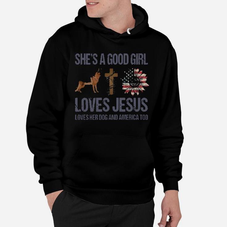 Shes A Good Girl Loves Jesus Loves Her Dog And America Too Cushion Hoodie