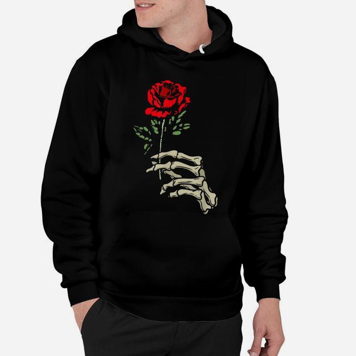 Skeleton Hand With Red Flower Roses Hoodie