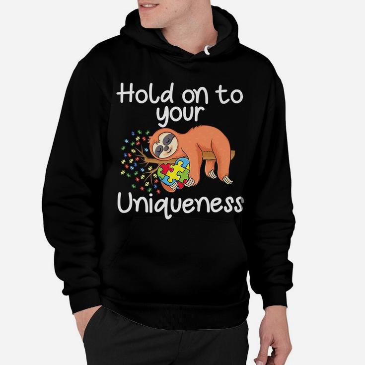 Sloth Holding Puzzle Piece Heart Cute Sloth Autism Awareness Hoodie
