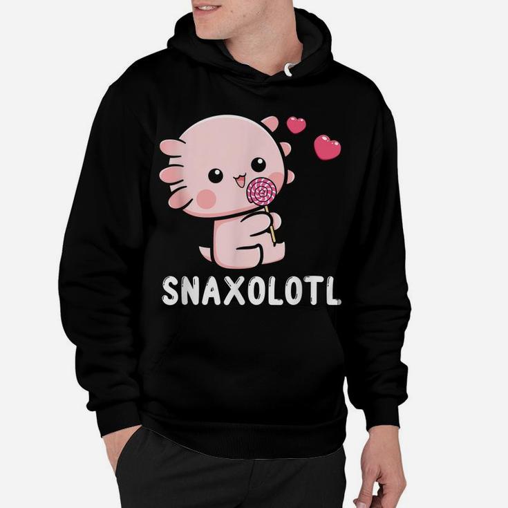 Snaxalotl Funny Axolotl Pun Candy Love Snacks Eating Fish Hoodie