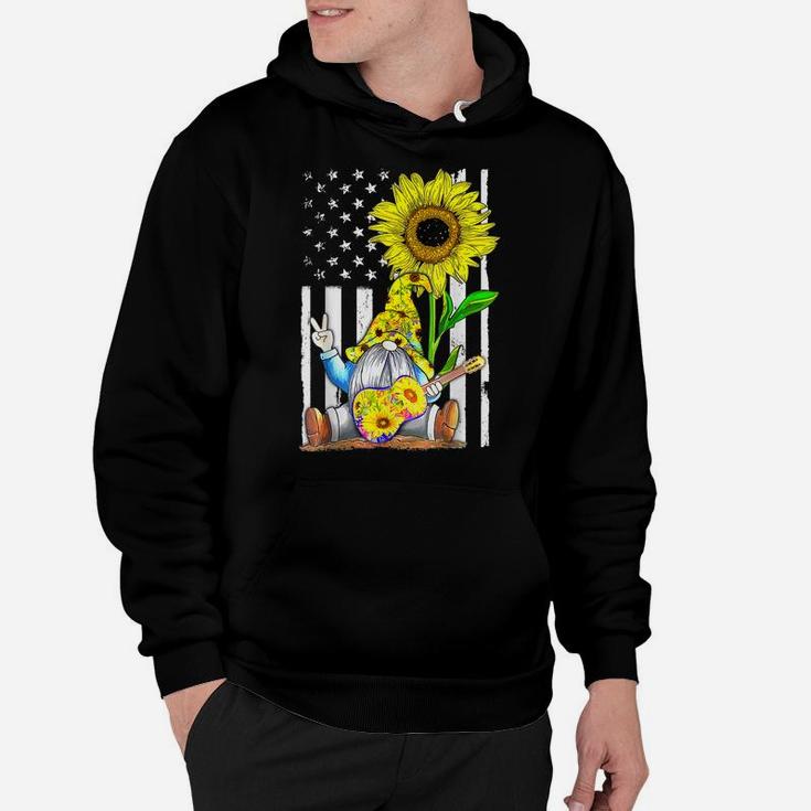 Sunflower Gnome Playing Guitar Hippie American Flag Plussize Hoodie