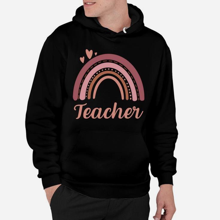 Teacher Vintage Boho Rainbow Teacher Love Hearts Sweatshirt Hoodie