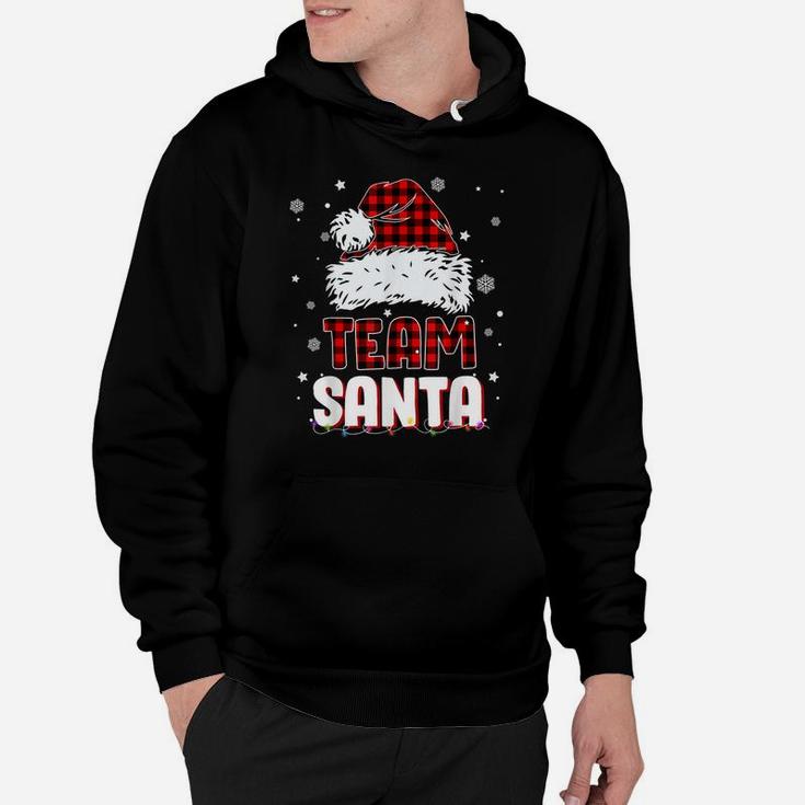 Team Santa Claus Hat Buffalo Plaid Christmas Matching Family Hoodie
