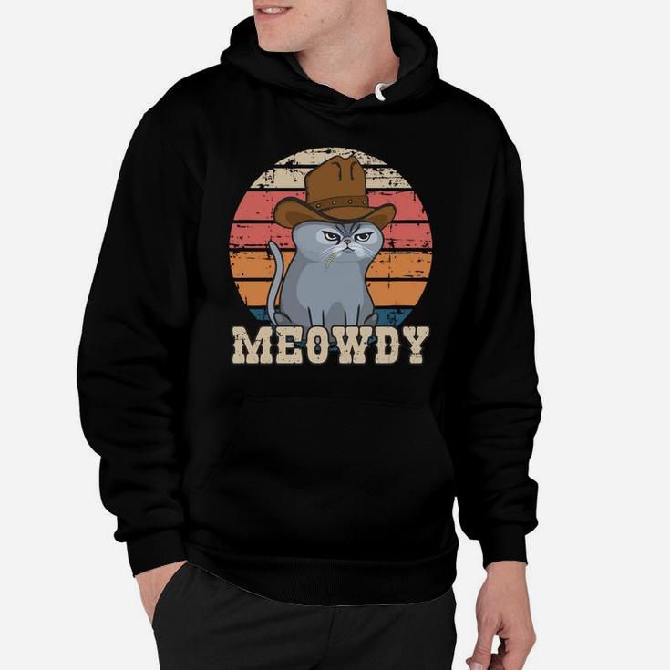 Texas Meowdy Cat Cowboy Hat Feline Funny Lover Pun Vintage Hoodie