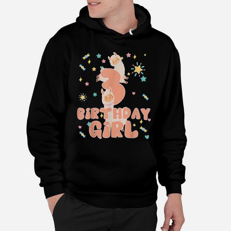 The Birthday Girl 3 Years Old Llama Matching Family Party Hoodie