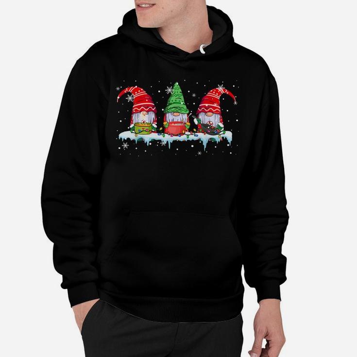 Three Cooking Gnomes Funny Christmas Lights Gnome Cooking Hoodie