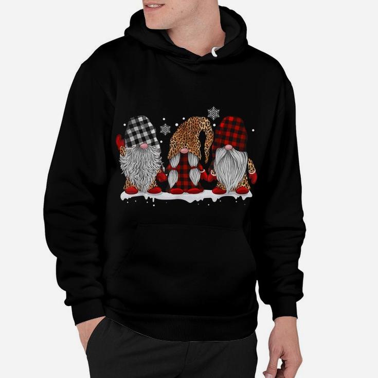 Three Gnomes In Leopard Printed Buffalo Plaid Christmas Gift Sweatshirt Hoodie