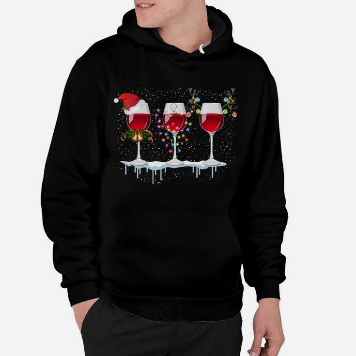 Three Red Wine Glass Christmas Santa Funny Hat Xmas Gift Sweatshirt Hoodie