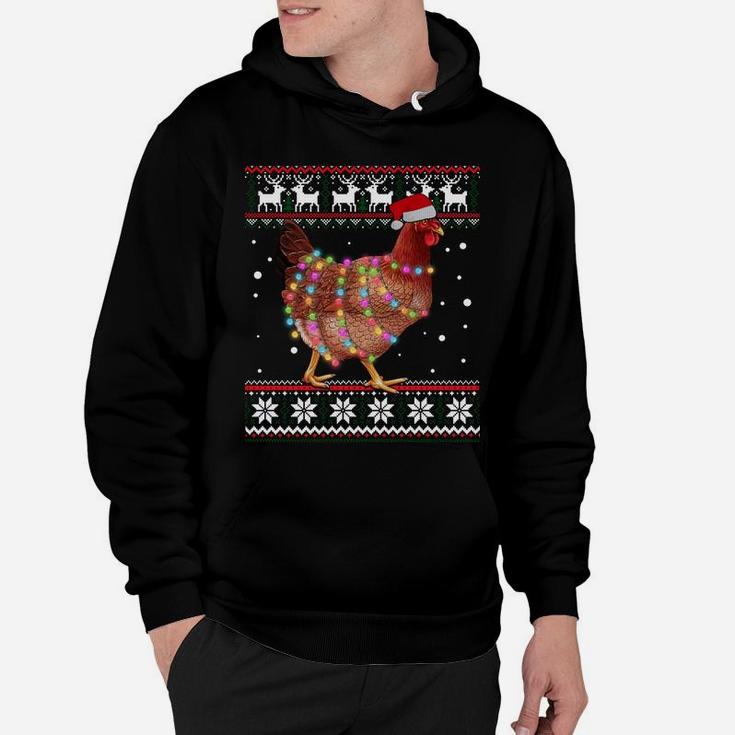 Ugly Christmas Chicken Santa Hat Lights Sweater Xmas Gift Hoodie