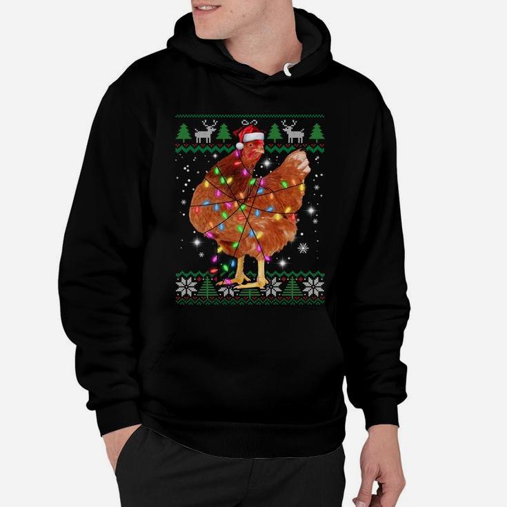 Ugly Christmas Chicken Santa Hat Lights Sweater Xmas Gift Sweatshirt Hoodie