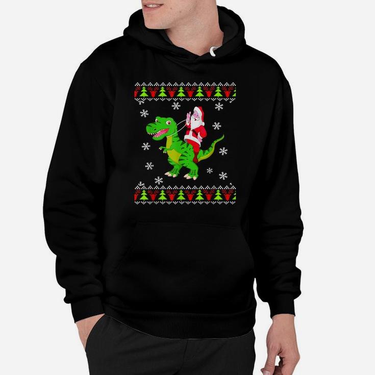 Ugly Sweater Santa Riding Dinosaur Christmas Rex Hoodie