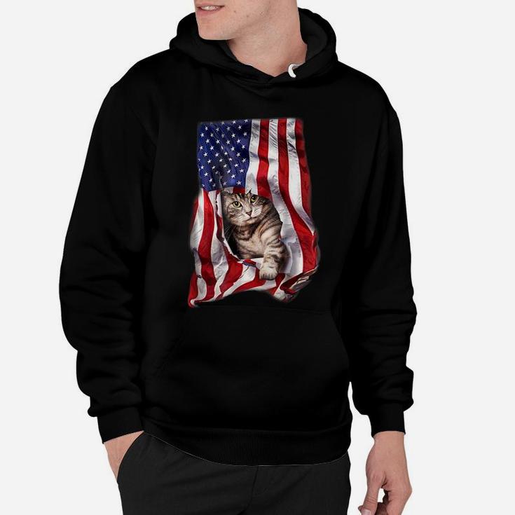 Usa American Flag Cat Kitty Kitten Shirt Funny 4Th July Gift Hoodie