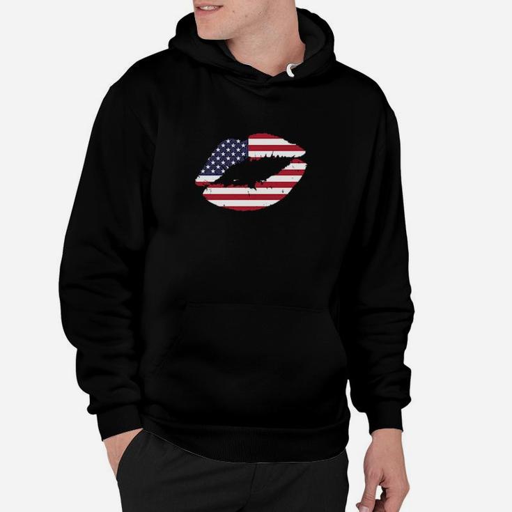 Usa Lips Kiss American Flag United States Pride 4Th Of July Hoodie