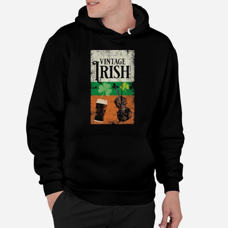 Vintage Irish St Patricks Day With Shamrock Fiddle And Beer Hoodie