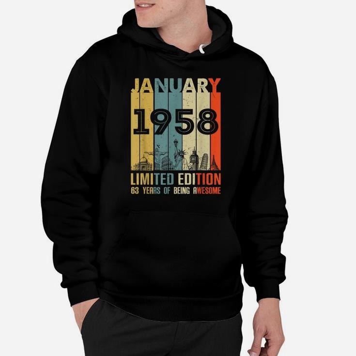 Vintage January 1958 Classic 63 Yrs Old 63Rd Birthday Gift Hoodie