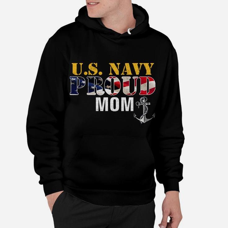 Vintage Navy Proud Mom With US American Flag Gift Hoodie