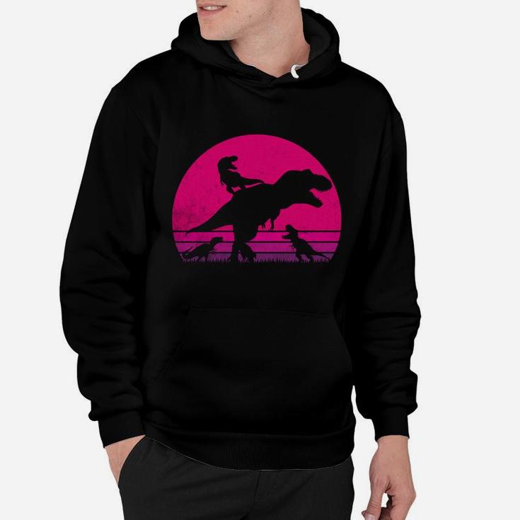 Vintage Retro 3 Kids Mamasaurus Sunset Funny Gift For Mother Hoodie