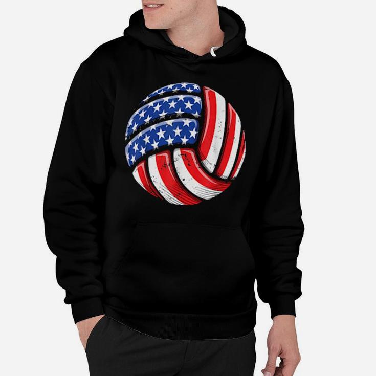 Volleyball Ball 4Th Of July Boys Girls American Flag Hoodie