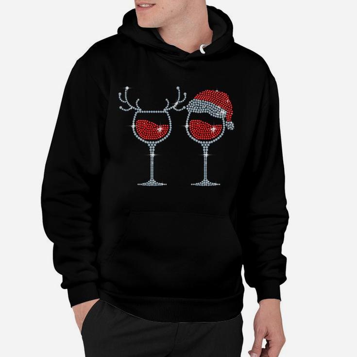 Wine Glass Santa Hat Reindeer Funny Drinking Team Christmas Hoodie