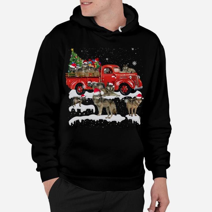Wolf Riding Red Truck Merry Christmas X-Mas Ugly Gift Hoodie