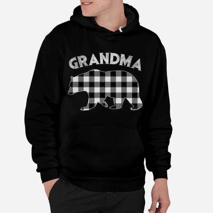 Womens Black And White Buffalo Plaid Grandma Bear Christmas Pajama Hoodie