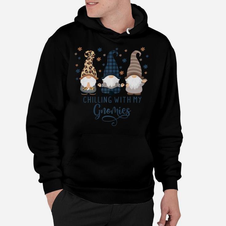 Womens Chilling With My Gnomies Blue Brown Autumn Gnomes Gardening Hoodie