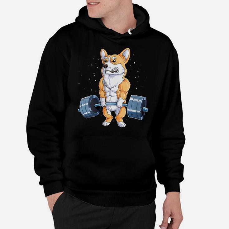 Womens Corgi Weightlifting Funny Deadlift Men Fitness Gym Workout Hoodie