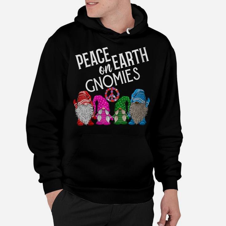 Womens Gnome Christmas Shirt Peace On Earth Gnomies Peace Sign Gift Hoodie