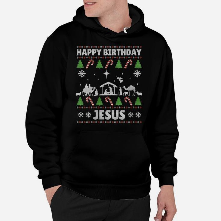 Womens Happy Birthday Jesus Xmas Holiday Christmas Ugly Sweater Hoodie
