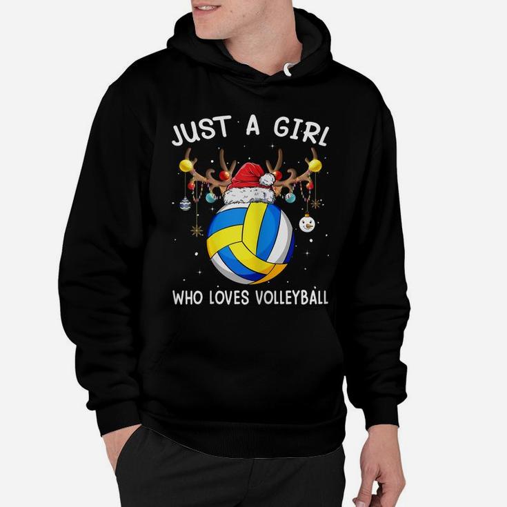Womens Just A Girl Who Loves Volleyball Christmas Funny Santa Hat Hoodie