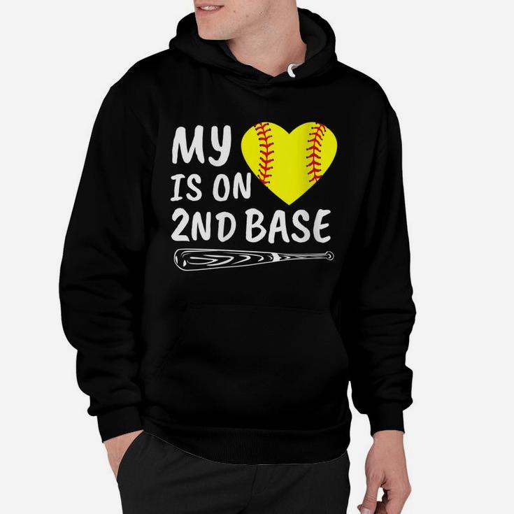 Womens My Heart Is On 2Nd Base Softball Bat Proud Mom Dad Gift Hoodie