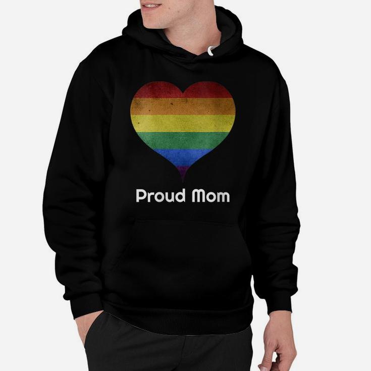 Womens Proud Mom Ally Vintage Rainbow Heart Gay Pride Month Lgbtq Hoodie