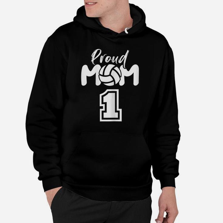 Womens Proud Volleyball Mom Number 1 Player Cheer Mommy Big Fan Hoodie