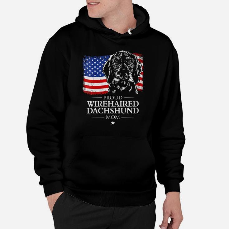 Womens Proud Wirehaired Dachshund Mom American Flag Patriotic Dog Hoodie