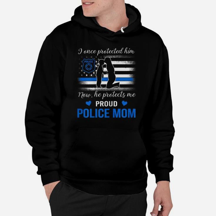 Womens Thin Blue Line American Flag Proud Police Mom Hoodie